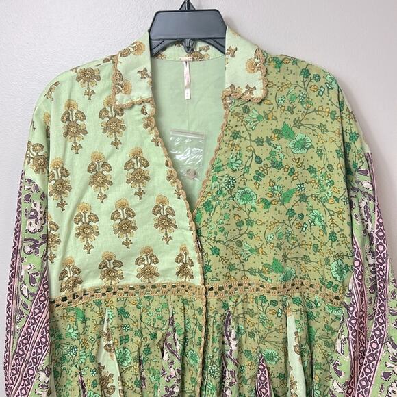 NEW Free People Hazy Baby printed boho swing mini dress tunic top in Sweet Mint - Picture 5 of 15
